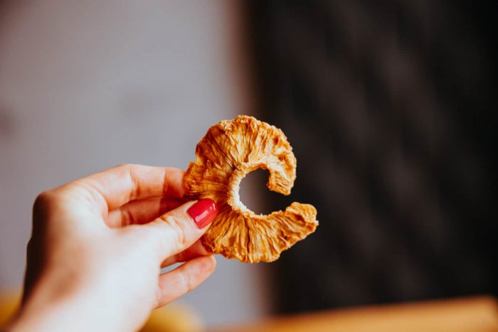 Najdete u nás ananasové plátky, kostky i lyofilizovaný mrazem sušený ananas. Sušený naturální ananasové plátky se skvěle hodí jako zdravá svačinka.